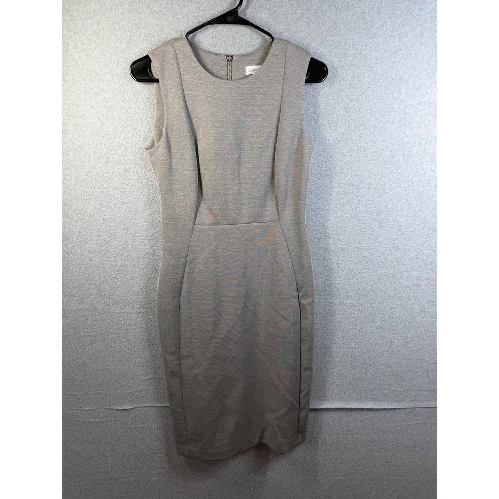 Calvin Klein Dress Womens 4 Gray Knit Sleeveless Sheath Knee Length Workwear